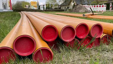 Rohre auf der Baustelle Wilhelmsweg in Barby