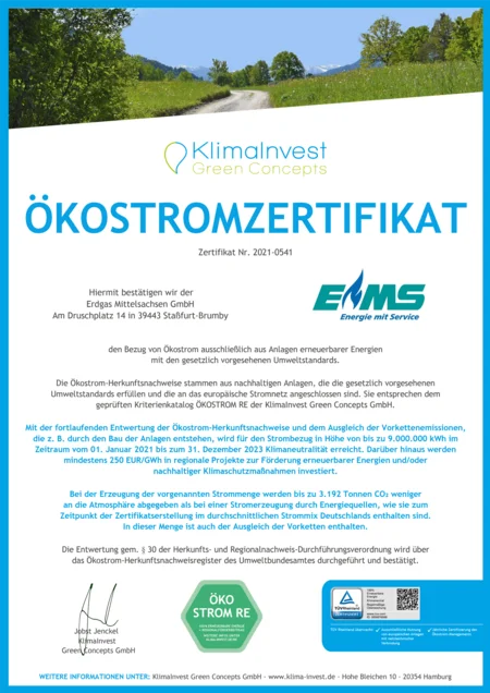 EMS Ökostromzertifikat